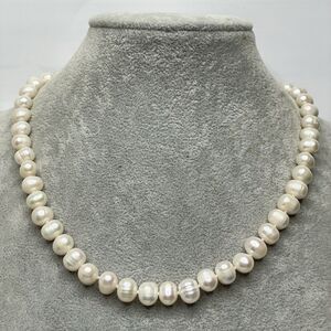 Stunning Freshwater Pearl Beaded Knotted Necklace Bridal 17" Silver Tone Classic
